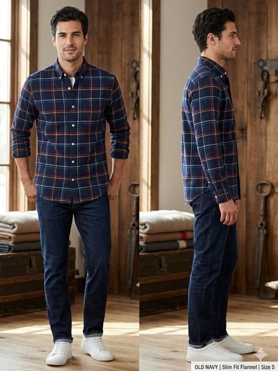 Old Navy Other - NEW Old Navy Slim Fit Men's Blue Plaid Flannel Shirt - Size Small